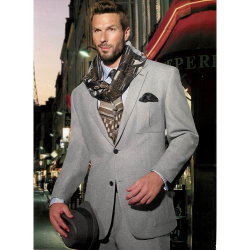 Tayion Collection Black With Grey Hand-Pick Stitching Wool Suit 034A